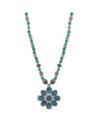 Tibetan Sea Green Necklace With A Pretty Flower Pendant And Geman Silver Spacers HKIAF1019