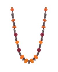 Tibetan Necklace Camel Bone Bead With Oxidised Silver Spacers HKIAF1018